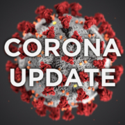 3D-visualisatie van het coronavirus met opschrift corona update.
