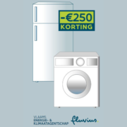 Afbeelding van een koelkast en wasmachine met de tekst: €250 korting. Vlaams Energie- & Klimaatagenstchap - Fluvius.