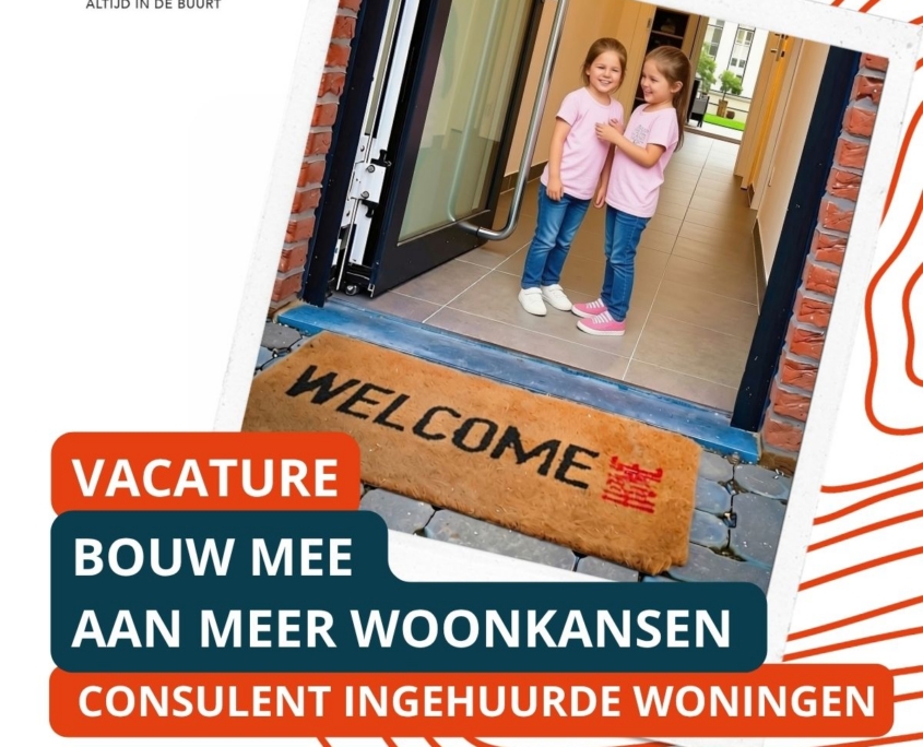 Deurmat aan een voordeur met 2 meisjes in de inkom.